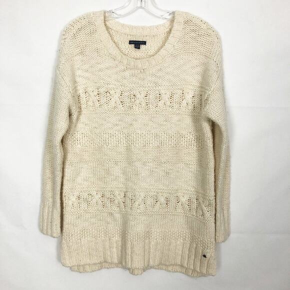 American Eagle Fisherman Wool Blend Old Money Academia Chunky Sweater Sz Medium - Picture 1 of 11
